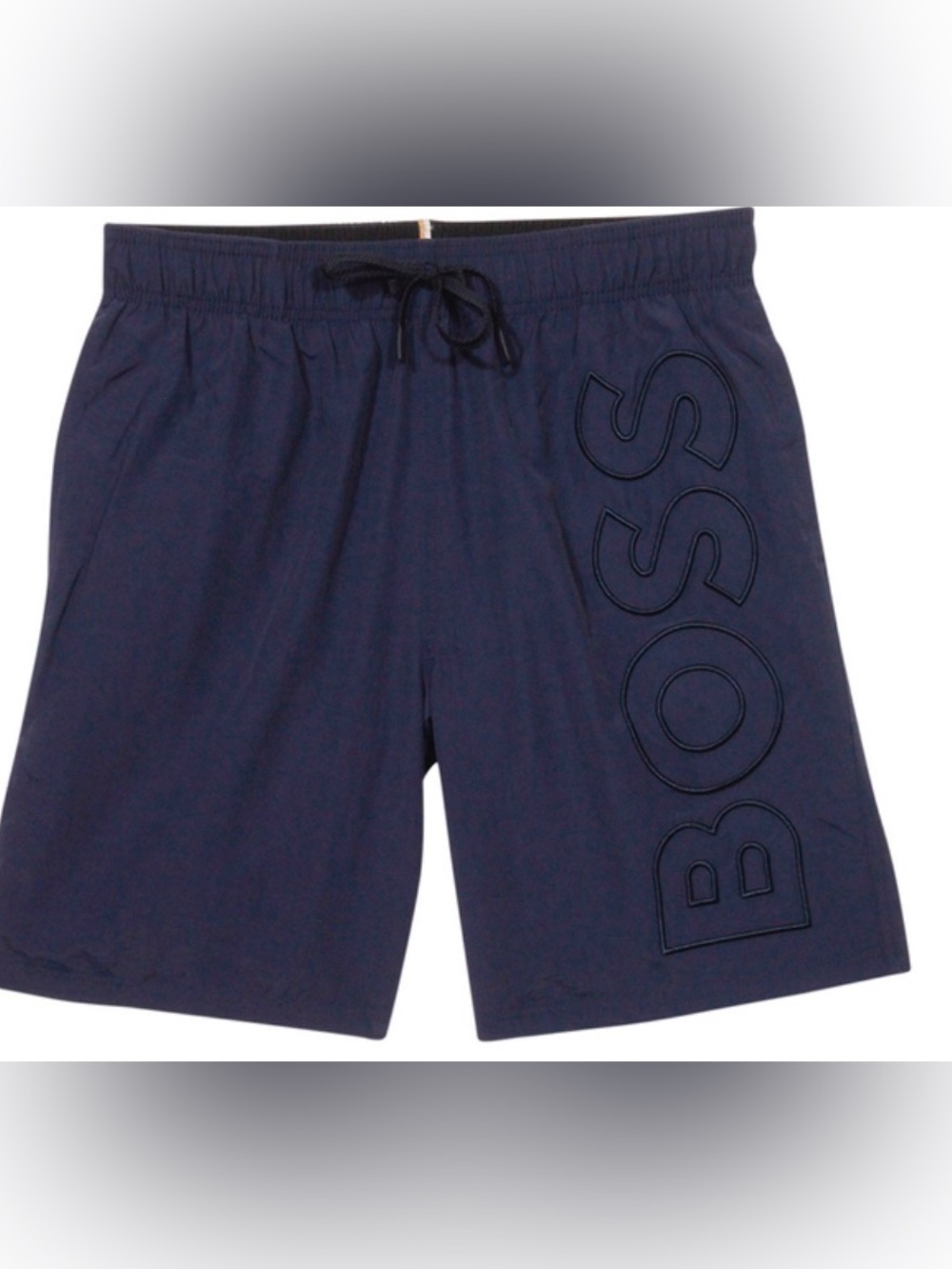 BOSS Navy Athletic Shorts with Vertical Logo